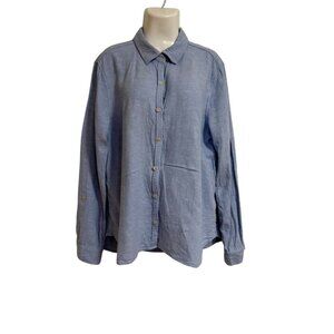 Orvis Classic Collection Blue Button-Up Blouse Long Sleeve Coastal Casual Chic